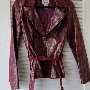 Vakko leather snake metallic print belted jacket size m